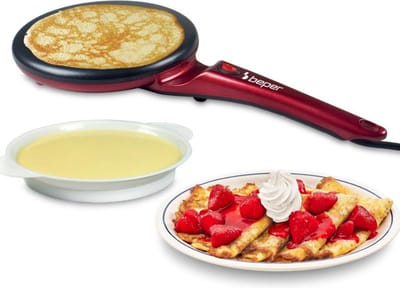 Beper BT.710Y - Elektrische Pannenkoekenpan - Beslagkom Inbegrepen - Elektrische Pannenkoekenpan - Beslagkom - Pannenkoeken Maker - Ontbijt Apparaat - 800 W - ⌀ 20cm