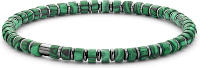 Frank 1967 7FB-0597 Kralen Armband - Heren - Beads - 4 x 2 mm - Pauw Tijgeroog - Staal - Rekbaar - 19 cm - Groen
