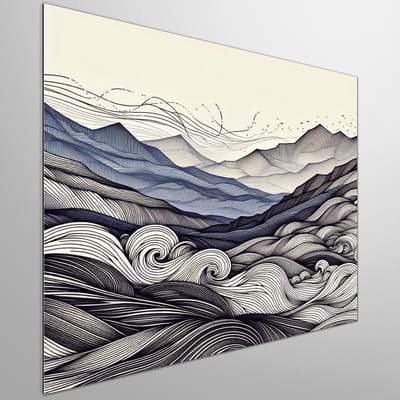 Line art landschap schilderij | Contouring horizons: An artistic interpretation of the natural world | Kunst - 40x40 centimeter op Dibond | Foto op Dibond