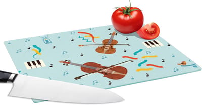Glazen Snijplank - 28x20 - Muziek - Cello - Noten - Snijplanken Glas