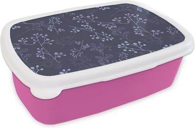 Broodtrommel Roze - Lunchbox - Brooddoos - Tak - Bloesem - Patronen - 18x12x6 cm - Kinderen - Meisje