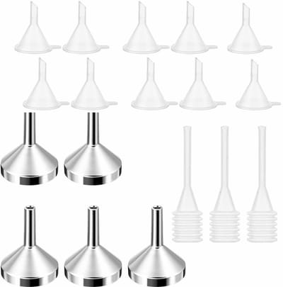 Dailygoods- Trechter Set 5 Stuks Klein - Mini Trechter 10 Stuks - Pipet 3 Stuks - Draagbaar - Ruimtebesparend - Aluminium/PP - Vulaccessoires
