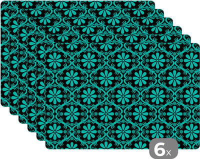 Placemat - Placemats kunststof - Patronen - Gothic - Bloemen - 45x30 cm - 6 stuks - Hittebestendig - Anti-Slip - Onderlegger - Afneembaar