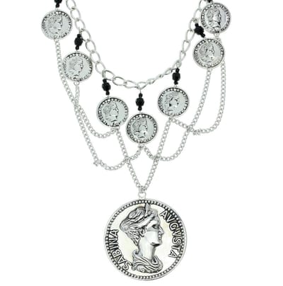 Behave® - Ketting Zilverkleur - Munten - 42 cm (+8 cm verlengketting)