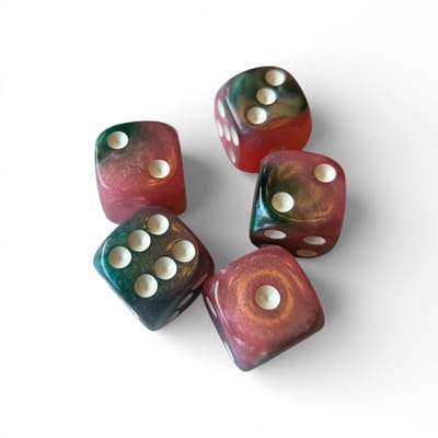 Dobbelstenen Roze Groen Parelglans – Set van 5 Stuks – 2 x 2 x 2 cm – Acryl – Voor Bordspellen, Kaartspellen en Cashstuffing Challenges