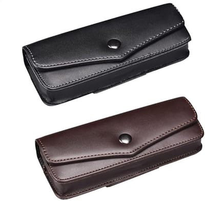 2 stuks - Brillenkoker - Leesbrillenkoker - Zwarte brillenkoker van veganistisch leer - Draagbare opbergtas voor leesbrillen - Glazen opbergen - Kan aan een riem worden gedragen - zwart en bruin - 15*5*2,5 cm