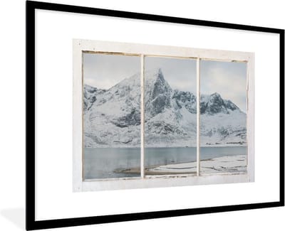 Fotolijst incl. Poster - Doorkijk - Landschap - Sneeuw - 120x80 cm - Posterlijst