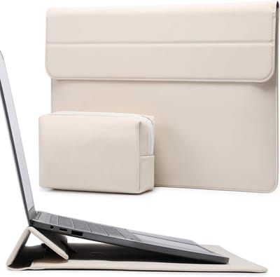 Famanu - 15-16 Inch Laptop Hoes Sleeve met Standaard Functie voor Pro 16 M3/M2/M1 Pro/Max A2991 A2780 A2485 A2141 2024-2019, Pro 15 2015-2012, XPS 15, Laptopsleeve met Zakje, Beige