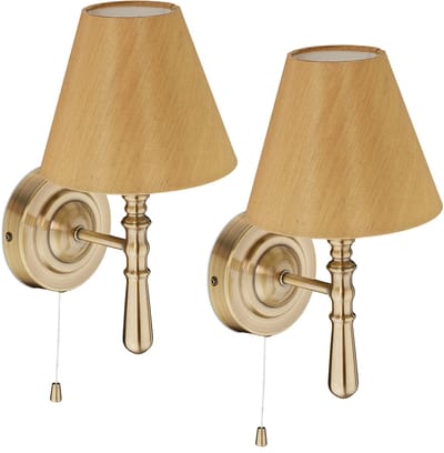 wandlamp met kap - set van 2 - trekschakelaar - binnen - e14 - messing