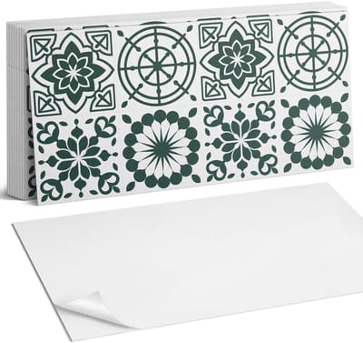 Coloray Plaktegels - Bloemen- en geometrische patronen Zelfklevende Wandtegels - 40 cm x 20 cm - Groente Plaktegels - 10 stuks - Rechthoek PVC Tegels - Plaktegels Badkamer - Vloertegels Zelfklevend - Vinyltegels Vloer Zelfklevend - Portugese Tegels