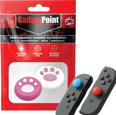 Gadgetpoint - Thumb Grips voor Nintendo Switch Joy-Con Controllers - Gaming Thumbgrips - Performance Anti-Slip Thumbsticks - Bescherming Accessoires - Pootjes - Wit/Roze