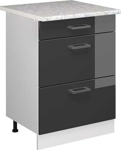 Vicco R-Line Keukenonderkast – 60 cm met laden, met marmeren werkblad Antraciet Hoogglans