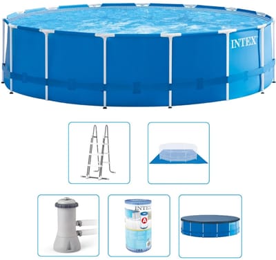 Intex Metal Frame Zwembad - 457x122 cm - Rond - Met filterpomp + accessoires - Zwembad - Filterpomp - Zwembadtrap - Grondzeil - Afdekzeil