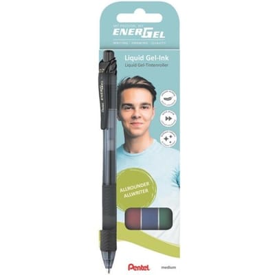 Pentel BL107 EnerGel gelpen, 0,4mm schrijfbreedte, assorti met 4 kleuren (zwart,rood,blauw,groen)