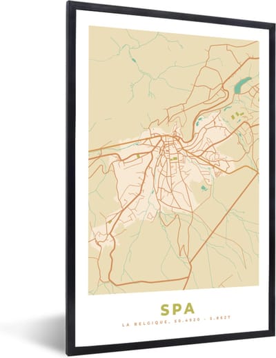Fotolijst incl. Poster - Spa - Kaart - België - Stadskaart - Plattegrond - 40x60 cm - Posterlijst