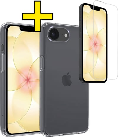 Hoesje - Met Screenprotector - Geschikt voor Apple iPhone 17e - Sterk & Shockproof - Back Cover - Siliconen Case - Telefoon Hoes - Telefoonhoesjes - Transparant