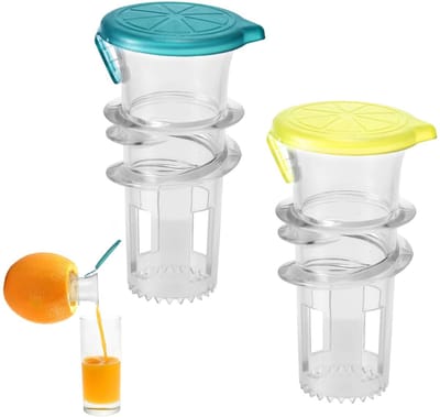 Dailygoods- Citroenpers Draagbaar - 2x Plastic Citruspers - Compact met Deksel - Handmatige Sapcentrifuge - Keukenaccessoire - Premium Materiaal
