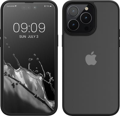 kwmobile Bumper hoesje geschikt voor Apple iPhone 14 Pro Max - Kunststof backcover beschermhoes mit TPU silicone bumper zwart / mat transparant