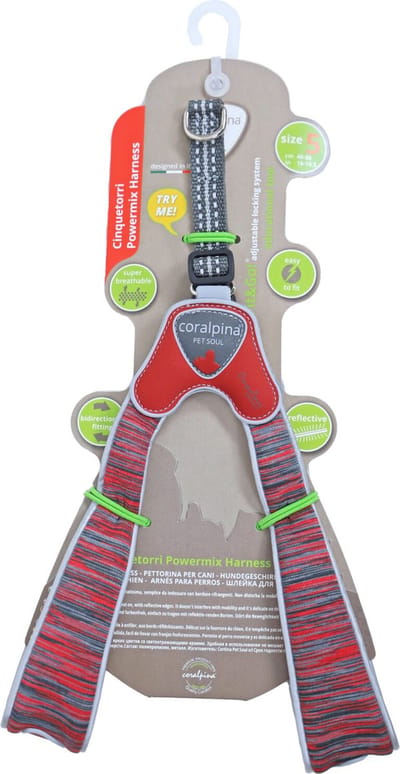 Coralpina - Honden Harnas - Powermix Rood - Maat 5: 40-50 cm - 6-8 kg
