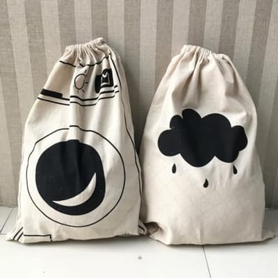 Merkloos 2 stuks canvas waszak met trekkoord, 60 x 48 cm, grote capaciteit, machinewasbaar, waszakken voor kleding, opvouwbaar, herbruikbaar (wolken)