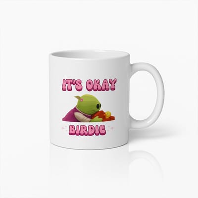 It's Okay Birdie Mok 330ml – Schattige Motiverende Koffiemok met Cartoon Alien voor Positiviteit en Troost