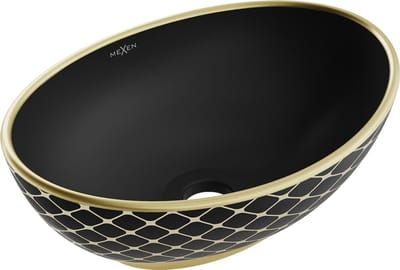 Mexen Elza opbouwwasbak 40 x 33 cm, zwarte mat/gouden rasterpatroon - 21014029