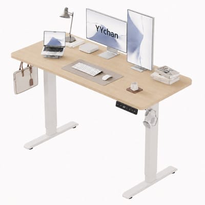 YYchan Bureau Elektrisch Verstelbaar 140x60 - Zit Sta Bureau met Geheugenfunctie - Eendelig Werkblad & Stabiel T-Frame - Ergonomisch Gaming Bureau - Eiken Wit