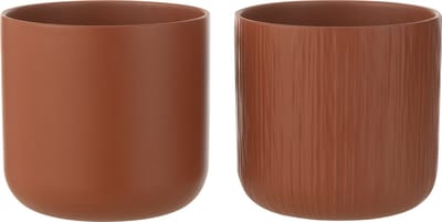 J-Line bloempot Gen - keramiek - bruin - large - 2 stuks - Ø 18.5 cm