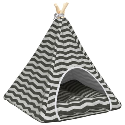 vidaXL Dieren teepee met kussen Wit en Grijs 60 x 60 x 70 cm Polyester