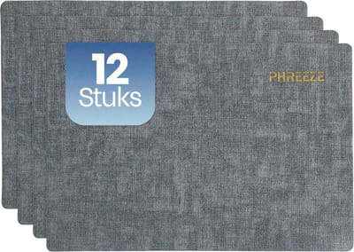 Phreeze Placemat met Linnen Patroon - 12 Stuks - Wasbaar - 30x45 CM - Luxe Onderleggers voor Borden - Blauw