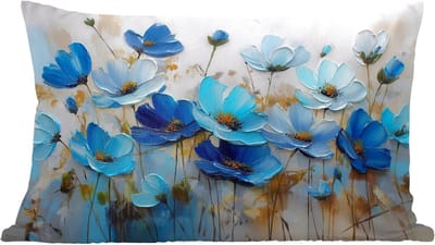 Sierkussens - Kussentjes Woonkamer - 60x40 cm - Bloemen - Schilderij - Blauw
