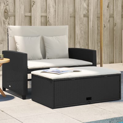 vidaXL - Tuinbank - 2-zits - met - kussens - poly - rattan - zwart
