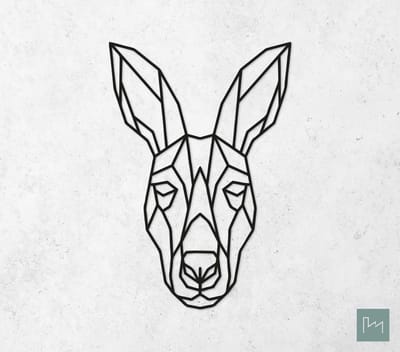 Laserfabrique Wanddecoratie - Geometrische Kangoeroe - Medium - Zwart - Geometrische dieren en vormen - Houten dieren - Muurdecoratie - Line art - Wall art
