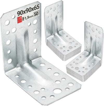 LUN FIX - Hoekverbinder - 90x90x65 mm - 50 stuks - verzinkt staal - hoekijzer met perforatie