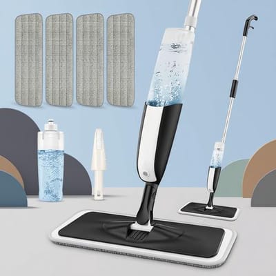 Microvezel Spray Mop met Sproeier voor Hardhout, Laminaat, Vinyl & Tegels - Inclusief 4 Wasbare Pads en Navulbare Fles