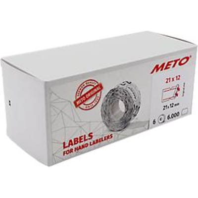METO® prijsetiketten, permanent klevend, rechthoekig, geperforeerd, B 21 x H 12 mm, FSC® papier, rood en wit, 6 rollen met 1000 stuks