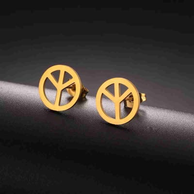 WeLoveSilver - oorbellen - chirurgisch staal - goudkleurig - peace teken