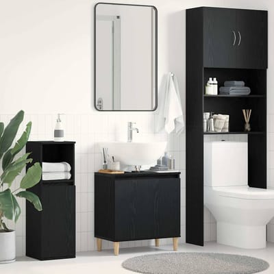 vidaXL - Wastafel - kabinet - voor - de - badkamer - Zwart - Eiken - 58 - x - 33 - x - 60 - cm