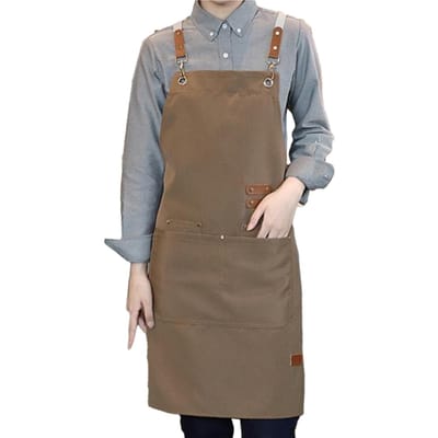 Canvas Schort Waterdicht Verstelbare Band Stijlvol Comfortabel Koksschort voor Koffie Nagel Bakwinkel lichtbruine kleur