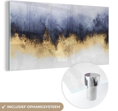 MuchoWow® Glasschilderij 40x20 cm - Schilderij acrylglas - Abstract - Goud - Luxe - Foto op glas - Schilderijen