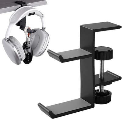 Dubbele Laag Hoofdtelefoonhouder - Universele Aluminium Legering - Gaming Hoofdtelefoonstandaard Onder Bureau - Hangende Haak - Zwart - 2