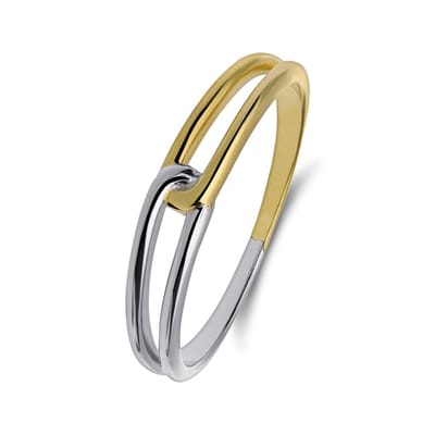 Lucardi Dames Zilveren bicolor ring twist voor dames - Ring - 925 Zilver - Zilver- en goudkleurig - 16 / 50 mm