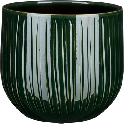 Mica Decorations Plantenpot - keramiek - donkergroen glans/ribbels- D25 x H20 cm - bloempot