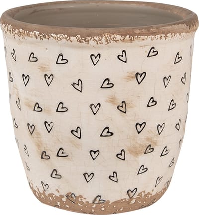 Keramiek Bloempot voor Binnen – Zwarte Hartjes – Rustieke Pot – Ø 14 cm – Hartjesmotief