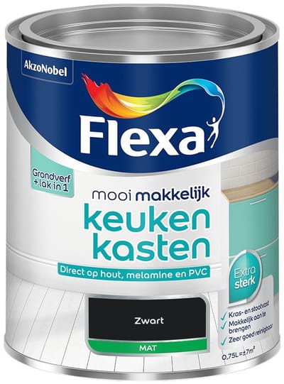 Flexa - Mooi Makkelijk Keukenkasten Mat - Zwart - Mengverf - 750 Ml