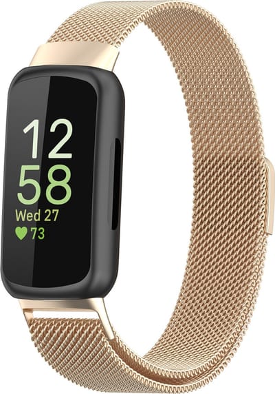 By Qubix - Compatible Fitbit bandje - Geschikt voor fitbit Inspire 3 - Milanese bandje - Vintage goud
