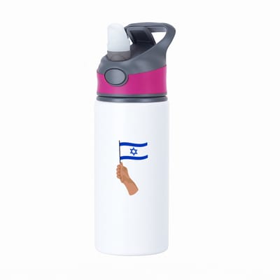 Hacebo® - Israël vlag met hand waterfles met rietje roze - Israël - mensen die liefde willen geven aan Israel - degene die van Israël houden - supporten - oorlog - verjaardagscadeautje - gift - geschenk - kado - water fles - 650ML