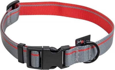 Jack and Vanilla Halsband voor grote honden - Maat XL - Verstelbaar 39 / 65 cm - Polyester - Grijs / rood