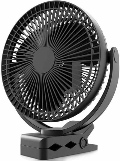 TOVBMUP 10000 mAh Clip-On Ventilator - Stille Wandventilator - Draagbare USB Ventilator - 4 Snelheden - Met Batterij - 360° Rotatie - Tafelventilator voor Thuis, Kantoor, Kinderwagen, Camping, Kweektent - 20cm - Zwart