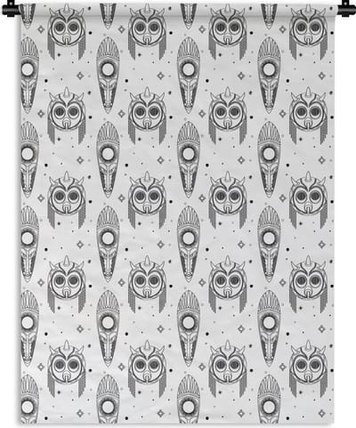 Wandkleed - Wanddoek - Maya - Maskers - Zwart-Wit - Patroon - 150x200 cm - Wandtapijt